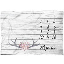 Pink and Gray Floral Feather Antler Milestone Blanket