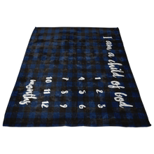 Navy Plaid I am a child of God Blanket