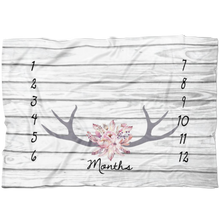 Pink and Gray Floral Antlers Milestone Blanket- Centered Antlers